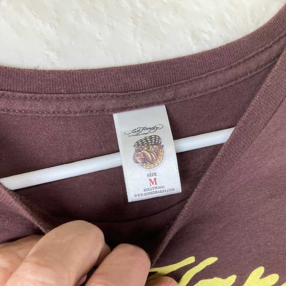 Ed Hardy Mens Y2K T Shirt Sz M Brown Death or Glory Skull Grunge Punk Retro - Picture 4 of 6